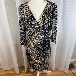 Lauren Ralph Lauren Beige Black Faux Wrap Dress 14